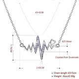 Wave Heart Necklace 925 Silver Charm Pendant Heartbeat Women Jewelry