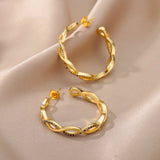 Wave Round Hoop Earrings Stainless Steel Zircon Wedding Jewelry