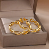 Wave Round Hoop Earrings Stainless Steel Zircon Wedding Jewelry