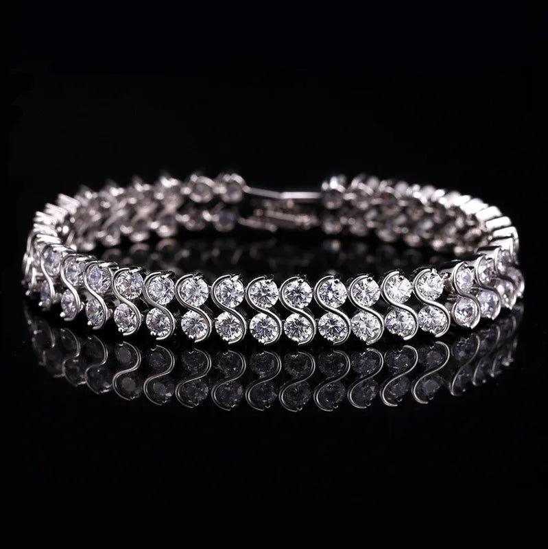 Wave S925 Silver 18K Platinum Zircon Bracelet Bridal Party Jewelry