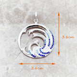 Wave Stone Pendant Necklace 925 Sterling Silver Ocean Gift
