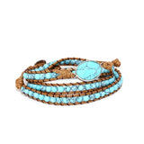 Wax Cord Bracelet Mixed Natural Stones Charm 3 Strands Wrap Bracelet