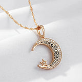 Enamel Moon Star Pendant Necklace for Women with CZ Stone