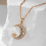 Enamel Moon Star Pendant Necklace for Women with CZ Stone