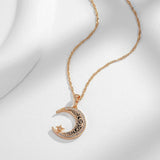 Enamel Moon Star Pendant Necklace for Women with CZ Stone