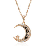 Enamel Moon Star Pendant Necklace for Women with CZ Stone