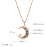 Enamel Moon Star Pendant Necklace for Women with CZ Stone