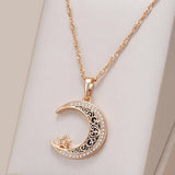 Enamel Moon Star Pendant Necklace for Women with CZ Stone