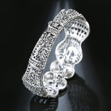 Boho Tibetan Silver Bangle Vintage Jewelry Ethnic Style Carved Pattern Bracelet