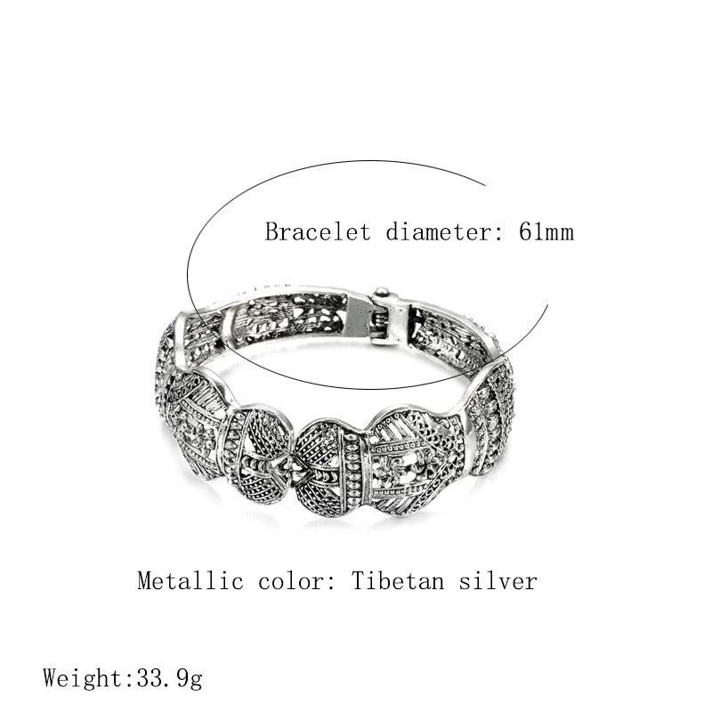 Boho Tibetan Silver Bangle Vintage Jewelry Ethnic Style Carved Pattern Bracelet