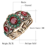 Charm Cuff Bracelet Oval Red Stone Crystal Flower Retro Statement