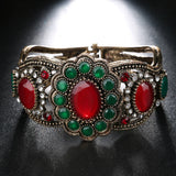 Charm Cuff Bracelet Oval Red Stone Crystal Flower Retro Statement