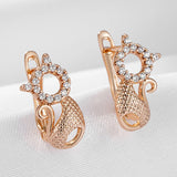 Cat Shape Drop Earrings 585 Rose Zircon Setting Christmas Jewelry