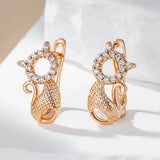 Cat Shape Drop Earrings 585 Rose Zircon Setting Christmas Jewelry