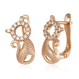 Cat Shape Drop Earrings 585 Rose Zircon Setting Christmas Jewelry