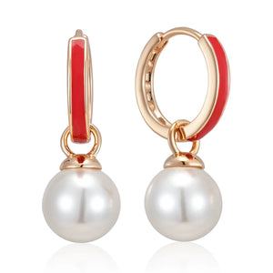Red Enamel Pearl Drop Earrings 585 Rose Vintage Ethnic Wedding Jewelry Gift