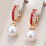 Red Enamel Pearl Drop Earrings 585 Rose Vintage Ethnic Wedding Jewelry Gift
