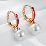 Red Enamel Pearl Drop Earrings 585 Rose Vintage Ethnic Wedding Jewelry Gift