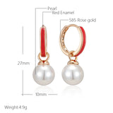 Red Enamel Pearl Drop Earrings 585 Rose Vintage Ethnic Wedding Jewelry Gift