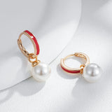 Red Enamel Pearl Drop Earrings 585 Rose Vintage Ethnic Wedding Jewelry Gift