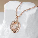 Double Hoop Zircon Pendant Necklace 585 Rose Women Jewelry