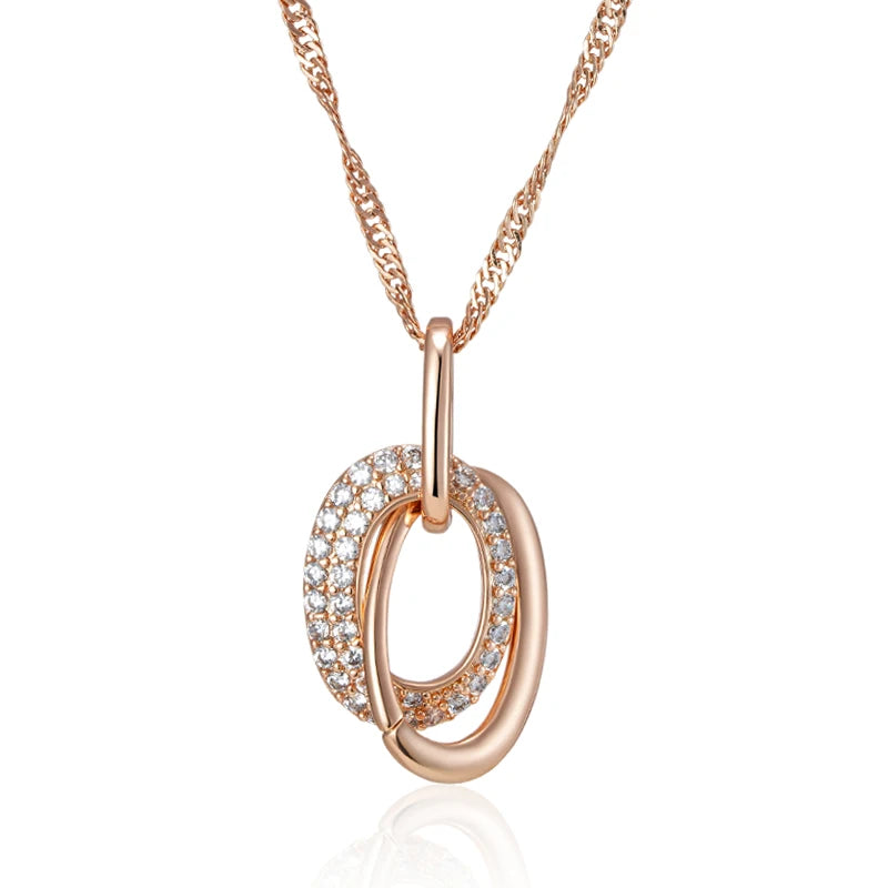 Double Hoop Zircon Pendant Necklace 585 Rose Women Jewelry