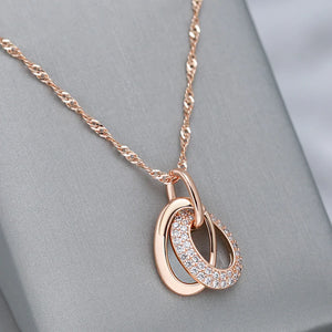 Double Hoop Zircon Pendant Necklace 585 Rose Women Jewelry