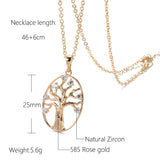Life Tree Pendant Necklace 585 Rose Fine Zircon Jewelry