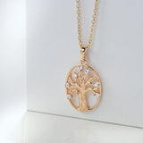 Life Tree Pendant Necklace 585 Rose Fine Zircon Jewelry