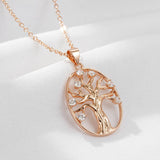 Life Tree Pendant Necklace 585 Rose Fine Zircon Jewelry