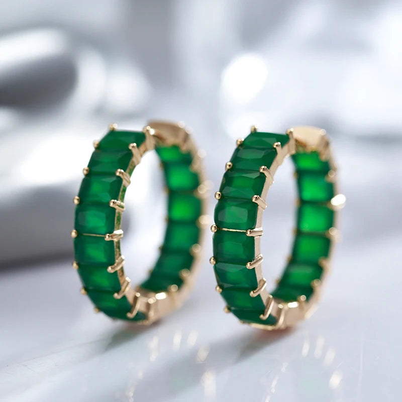 Emerald Stone Hoop Earrings 585 Rose Zircon Jewelry