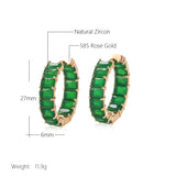 Emerald Stone Hoop Earrings 585 Rose Zircon Jewelry