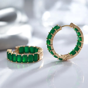 Emerald Stone Hoop Earrings 585 Rose Zircon Jewelry
