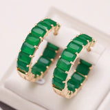 Emerald Stone Hoop Earrings 585 Rose Zircon Jewelry
