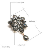 Grey Crystal Water Drop Brooch Hollow Plated Party Wedding Jewelry