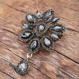 Grey Crystal Water Drop Brooch Hollow Plated Party Wedding Jewelry