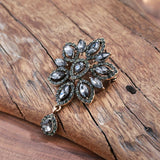 Grey Crystal Water Drop Brooch Hollow Plated Party Wedding Jewelry