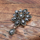 Grey Crystal Water Drop Brooch Hollow Plated Party Wedding Jewelry