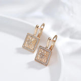 Hollow Square Zircon Drop Earrings 585 Rose Vintage Dubai Jewelry