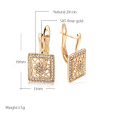 Hollow Square Zircon Drop Earrings 585 Rose Vintage Dubai Jewelry