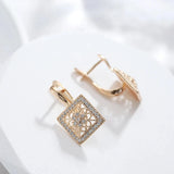 Hollow Square Zircon Drop Earrings 585 Rose Vintage Dubai Jewelry