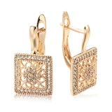 Hollow Square Zircon Drop Earrings 585 Rose Vintage Dubai Jewelry