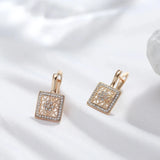 Hollow Square Zircon Drop Earrings 585 Rose Vintage Dubai Jewelry
