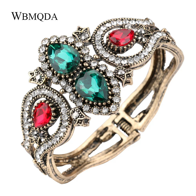 Boho Retro Glass Crystal Cuff Bracelet Hand Accessories