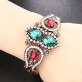 Boho Retro Glass Crystal Cuff Bracelet Hand Accessories
