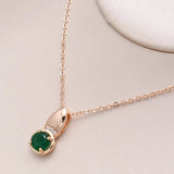 Rose Gold Emerald Stone Pendant Necklace 585