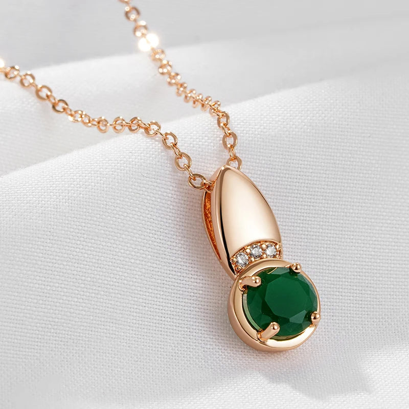 Rose Gold Emerald Stone Pendant Necklace 585