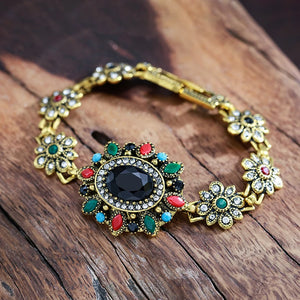 Vintage Colorful Crystal Flower Bracelet For Women Party Jewelry