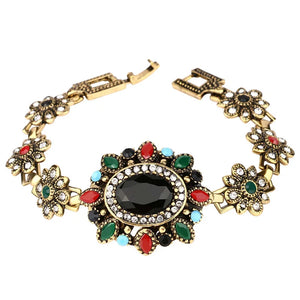 Vintage Colorful Crystal Flower Bracelet For Women Party Jewelry