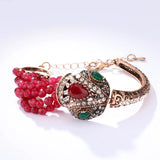 Vintage Red Stone Crystal Beads Crown Antique Bracelet Women Bohemian Jewelry